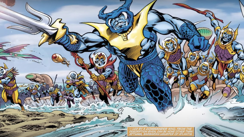 Attuma charging into battle with warriors behind him