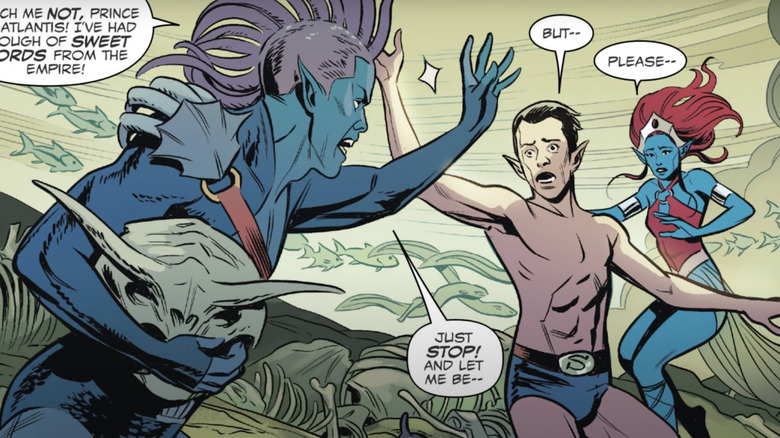 Attuma, Namor, and Dorma argue underwater