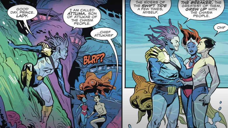 Attuma, Namor, and Dorma talk underwater