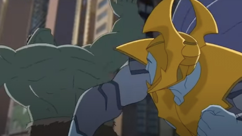 Attuma and Hulk fight in city streets