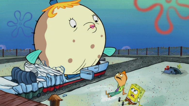 Mrs. Puff inflates SpongeBob SquarePants