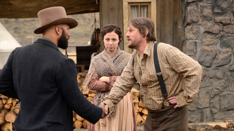 Elam greets Gregory Toole, husband of Eva, on "Hell on Wheels" (2011-2016)