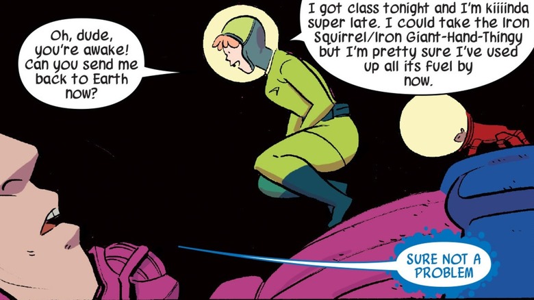 Squirrel Girl stands atop Galactus in "The Unbeatable Squirrel Girl" #4