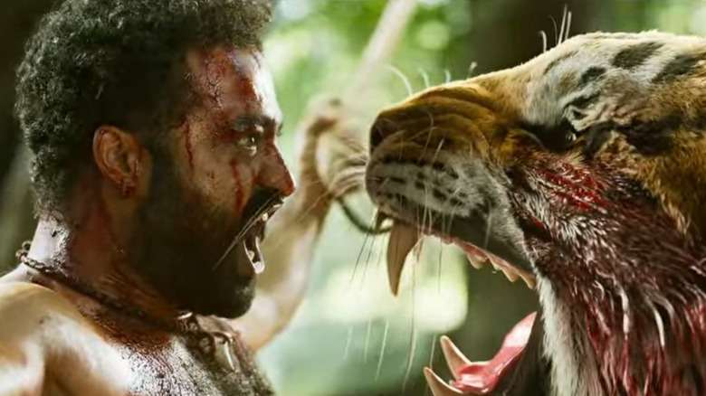 NTR roaring at a tiger