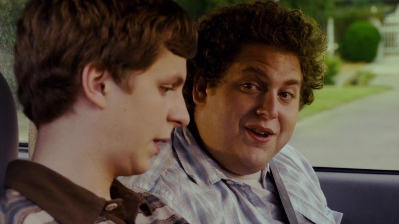 Michael Cera and Jonah Hill talk in "Superbad"