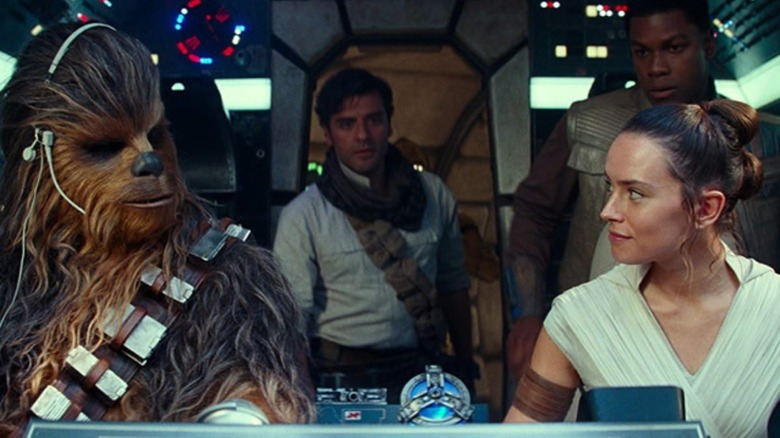 Rey and Chewie pilot ship