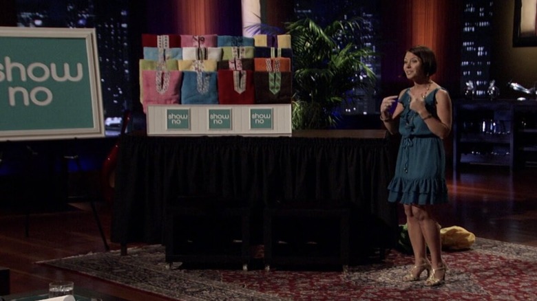 Shelly Ehler presenting ShowNo Towels on Shark Tank