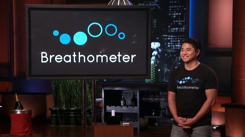 Charles Michael Yim presenting the Breathometer on Shark Tank