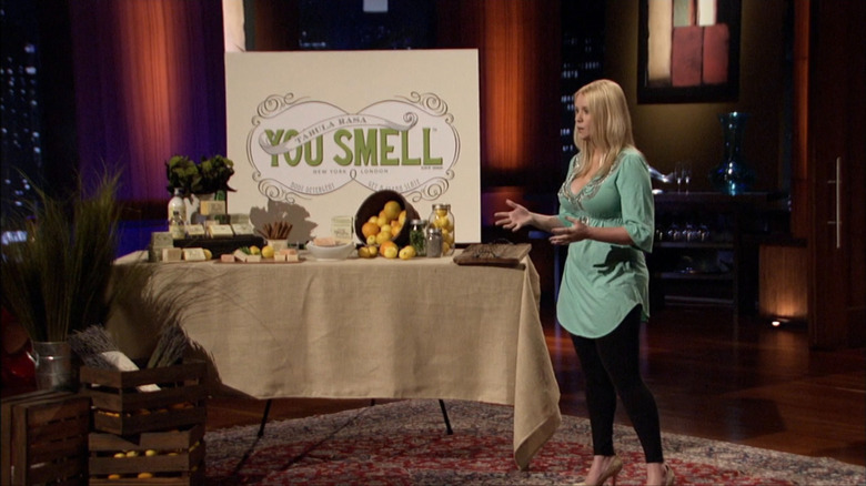 Megan Cummins presenting You Smell Soap on Shark Tank