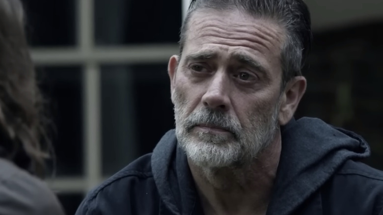 Bearded Negan furrowing brow