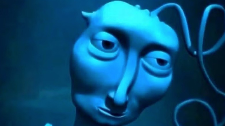 The blue trumpet creature floats in "Courage the Cowardly Dog" (2002)