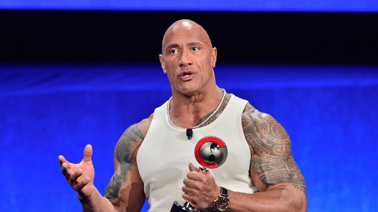 Dwayne Johnson giving a speech