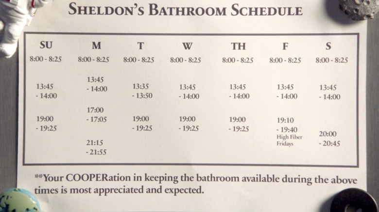 sheldon bathroom schedule on paper