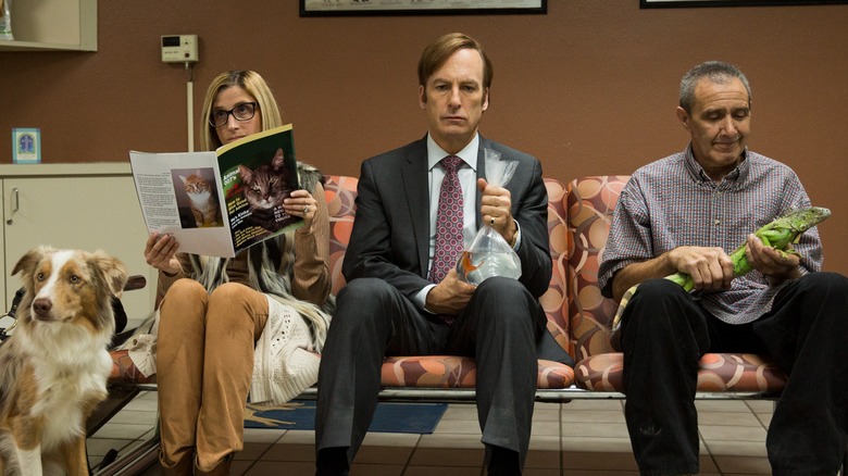 Saul Goodman sits in a veterinarian waiting room on "Better Call Saul"