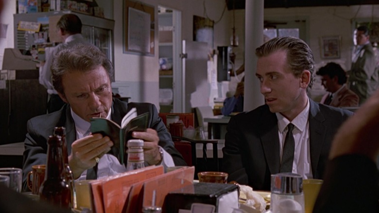 Mr. White (Harvey Keitel) and Mr. Orange (Tim Roth) eating at a diner in "Reservoir Dogs"