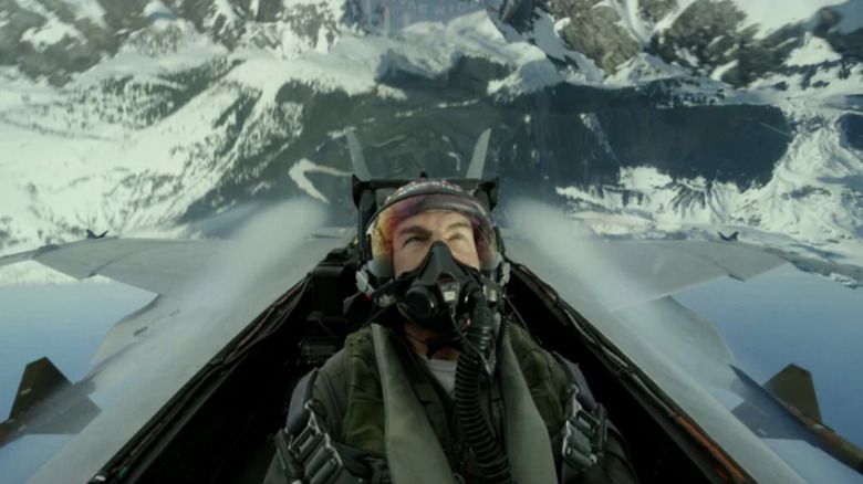 Captain Pete Mitchell flies upside down in "Top Gun: Maverick" (2022)