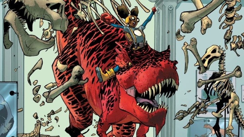 Moon Girl riding Devil Dinosaur