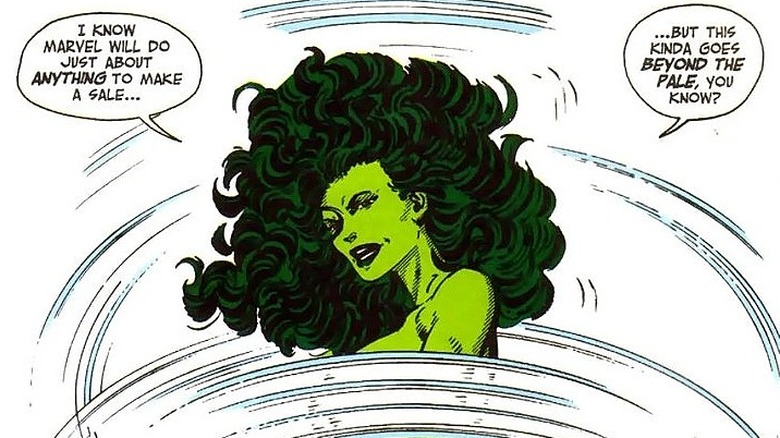 She-Hulk complaining to the reader while jumping rope in skimpy clothes in Sensational She-Hulk #40