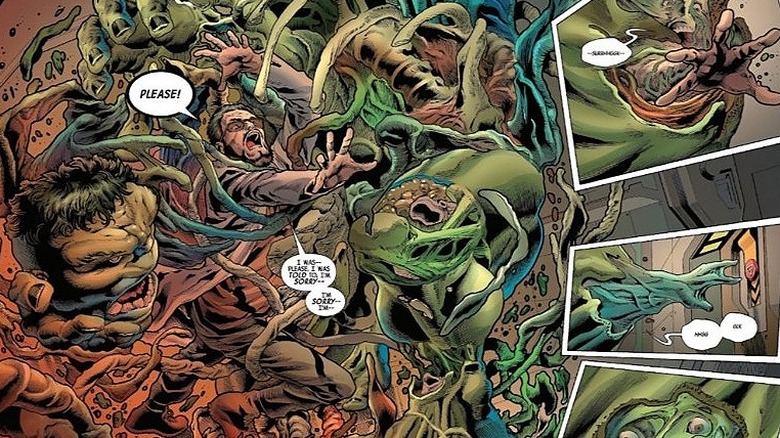 The Hulk engulfing Dr. Clive in his flesh as he regenerates in The Immortal Hulk #8