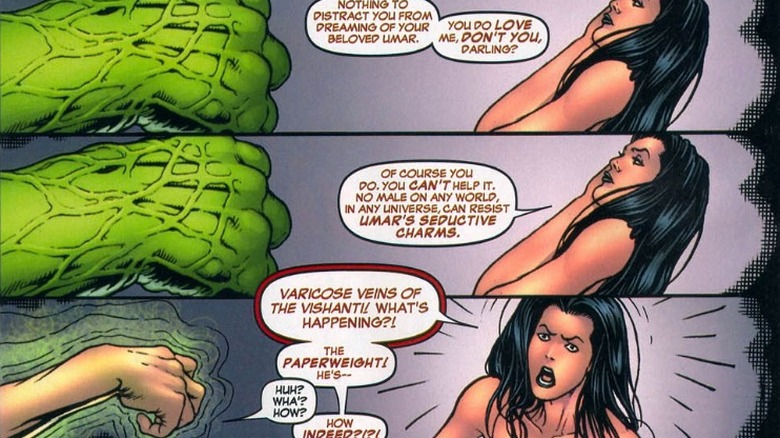 Umar the Unrelenting angry at Hulk's transformation back into Bruce Banner in Defenders vol. 3 #3