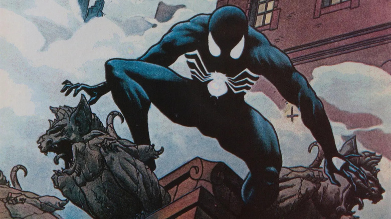 Spider-Man crouched on gargoyles