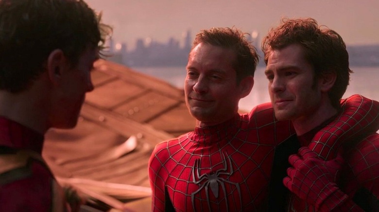 Three Spider-Mans talking