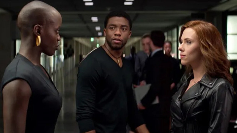 Chadwick Boseman and Scarlett Johansson Captain American Civil War