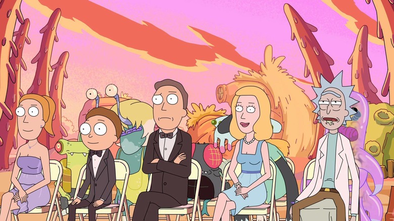 The Smith family attending Birdperson's wedding in "The Wedding Squanchers"