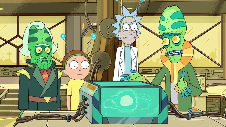 Rick and Morty learning about a small battery that contains a civilization inside Rick's battery in "The Ricks Must Be Crazy"