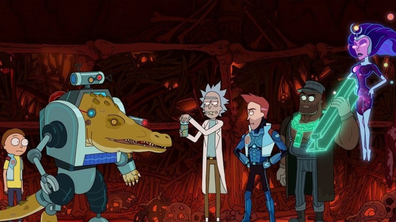 Rick and Morty with the Vindicators in "Vindicators 3: The Return of Worldender"