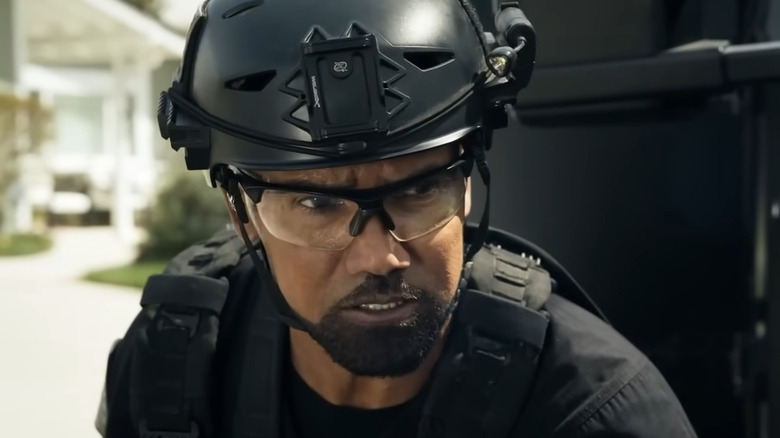 Hondo Harrelson wearing SWAT helmet