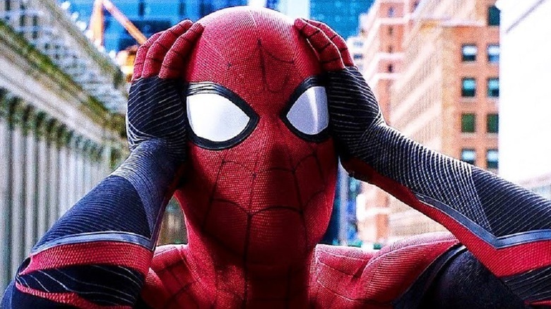 Spider-Man, hands on his head