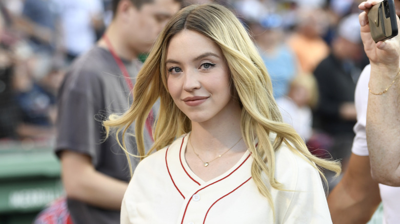 Sydney Sweeney wearing baseball jersey