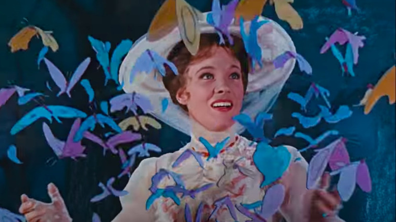 Mary Poppins surrounded by animated butterflies