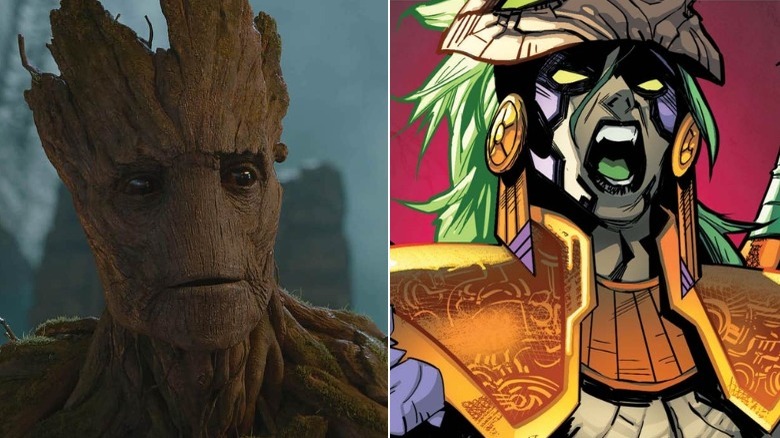 Groot looks inquisitively and Sequoia yells