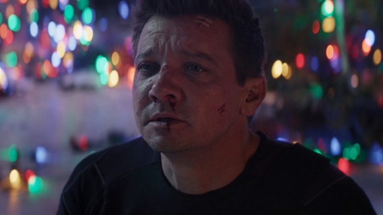 Hawkeye in front of lights