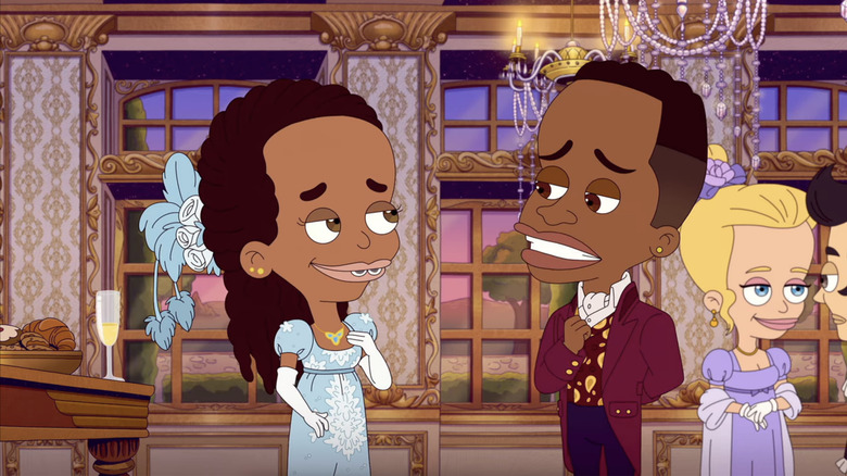 Missy (Ayo Edebiri) and Elijah (Brian Tyree Henry) at a fantasy ball on "Big Mouth"