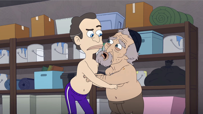 Elliot (Fred Armisen) and Seamus (Peter Capaldi) wrestle on "Big Mouth"