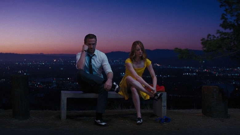 Mia and Sebastian on a bench together in "La La Land"