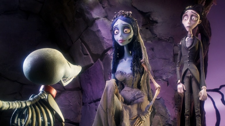 Emily and Victor look at skeleton dog in "Corpse Bride" (2005)