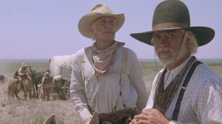 Augustus McCrae and Captain Woodrow Call on the open plains on "Lonesome Dove" (1989)