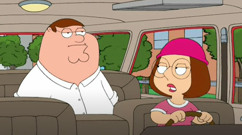 Meg driving Peter Griffin around