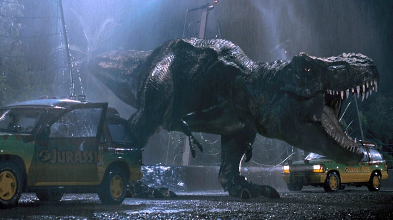 The T-Rex being a terror in Jurassic Park