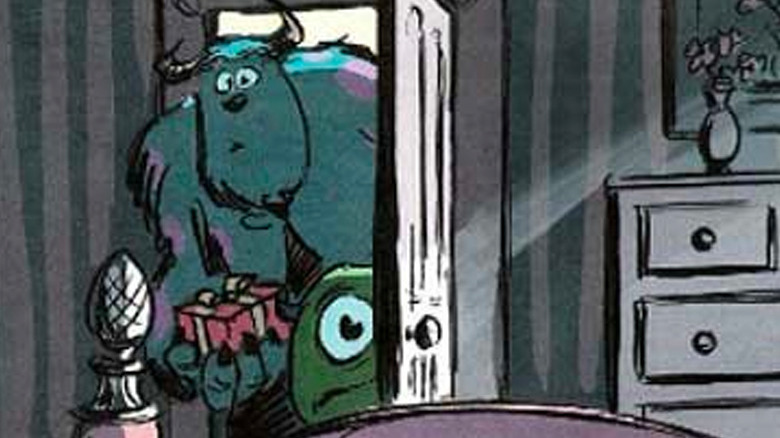 Mike and Sully on peaking through a door