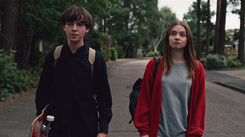 Alyssa and James walking down street The End of the F***ing World