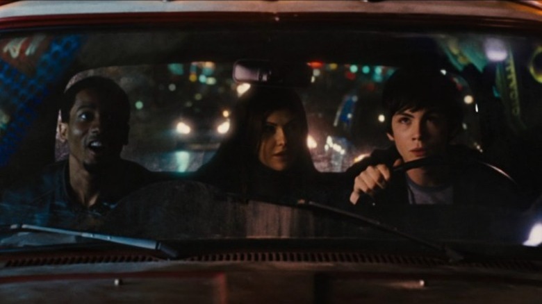 Percy, Grover, and Annabeth driving truck