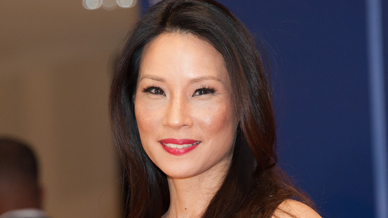 Lucy Liu wearing pink lipstick