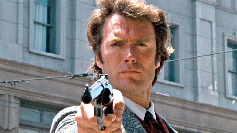 Inspector Harry Callahan pointing his Smith & Wesson Model 29 .44 revolver at a perp in Dirty Harry