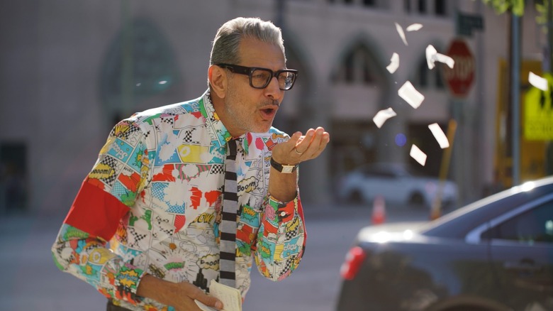 Jeff Goldblum blowing confetti