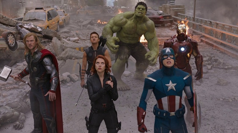 The Avengers looking up